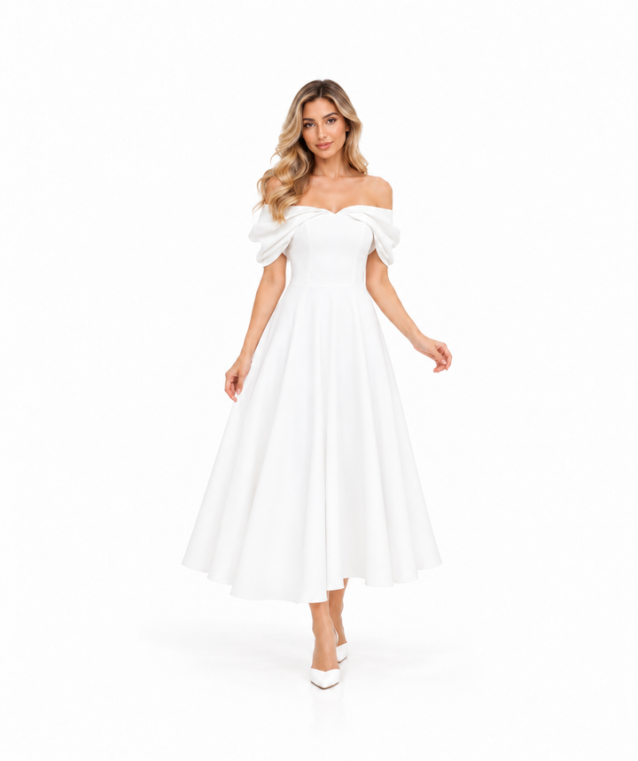 Draped Midi Dress - Ivory