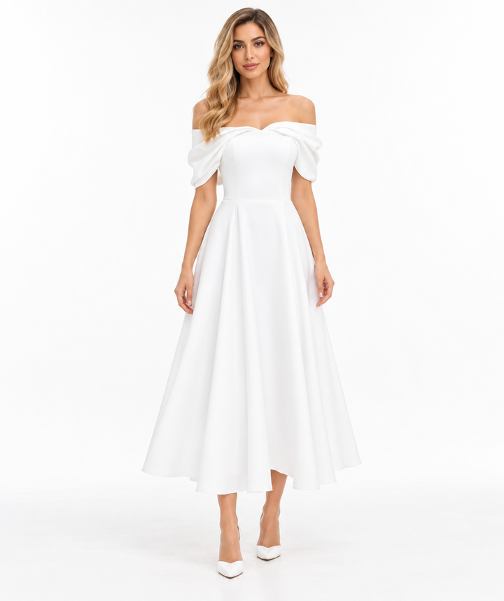 Draped Midi Dress - Ivory