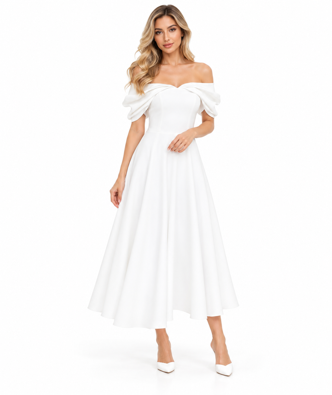 Draped Midi Dress - Ivory