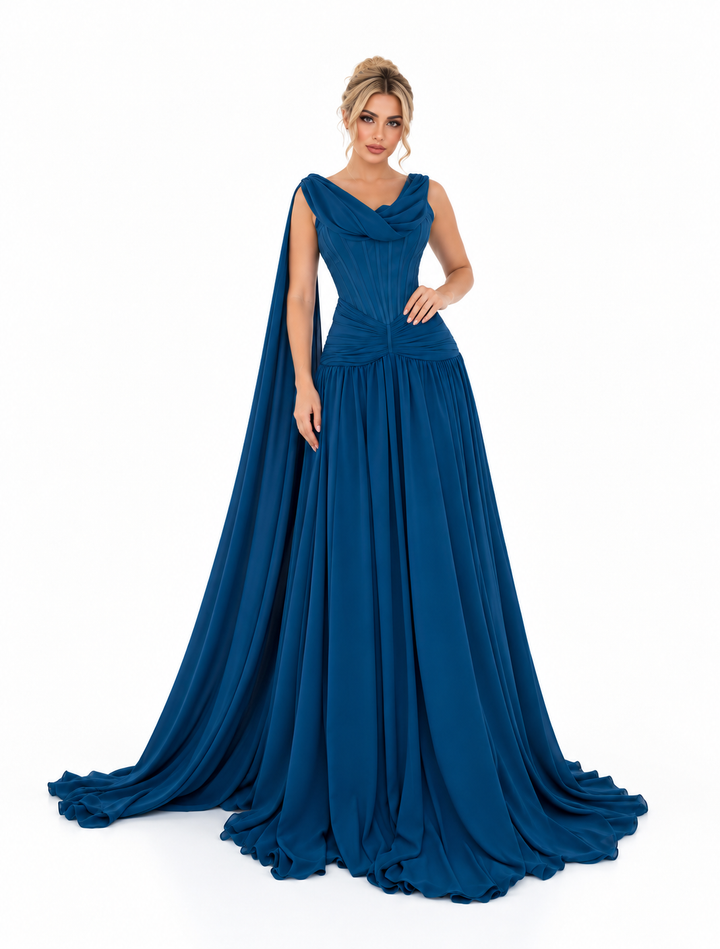 Corset Cape Gown - Teal
