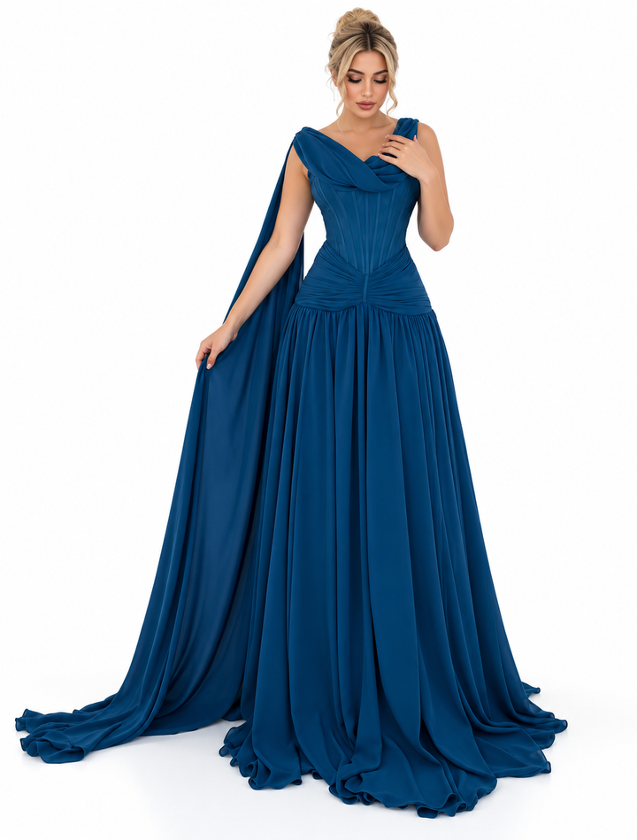 Corset Cape Gown - Teal