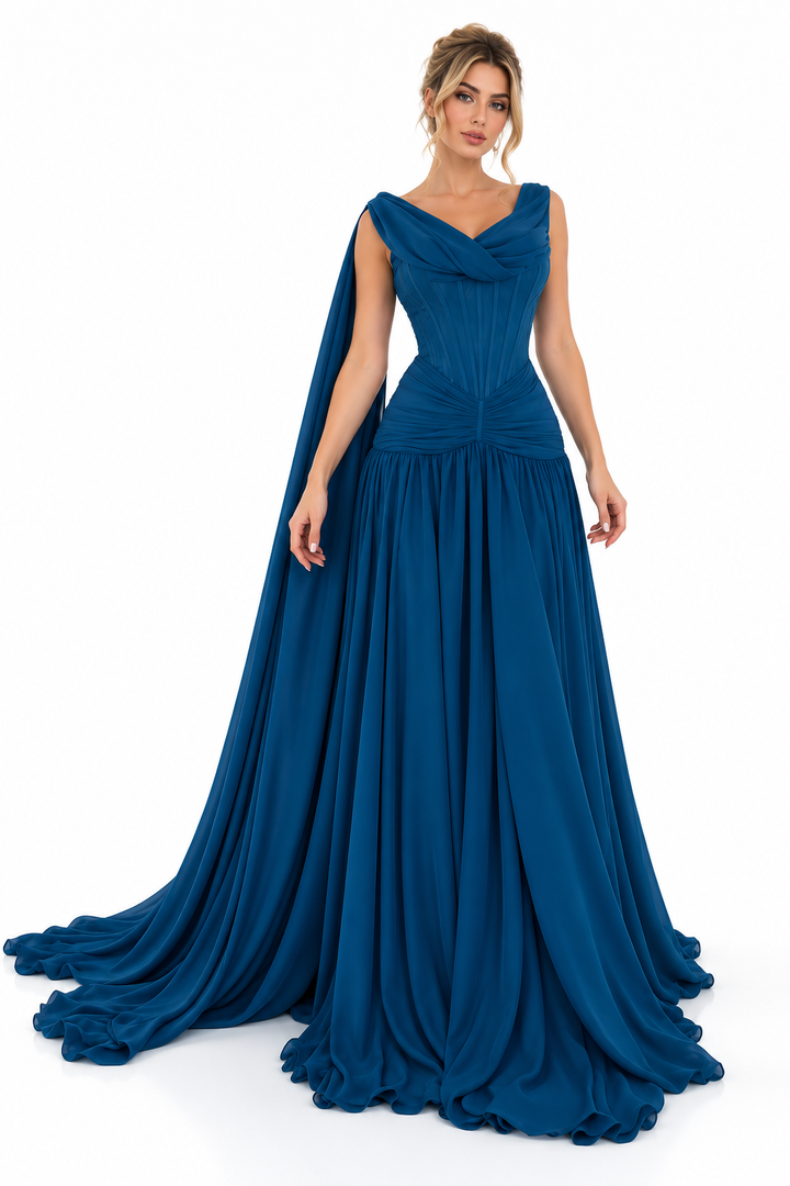 Corset Cape Gown - Teal