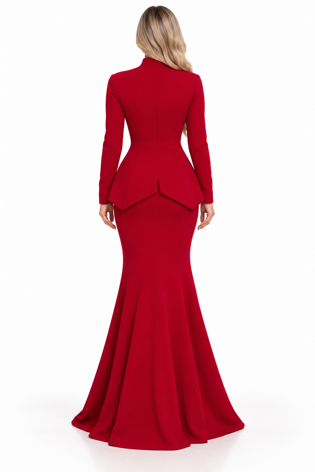 Cutout Peplum Gown - Crimson