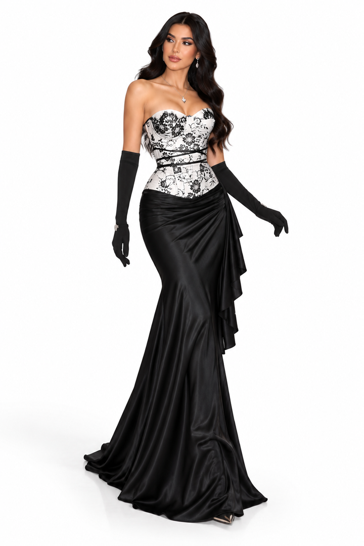 Corset Satin Gown - Noir
