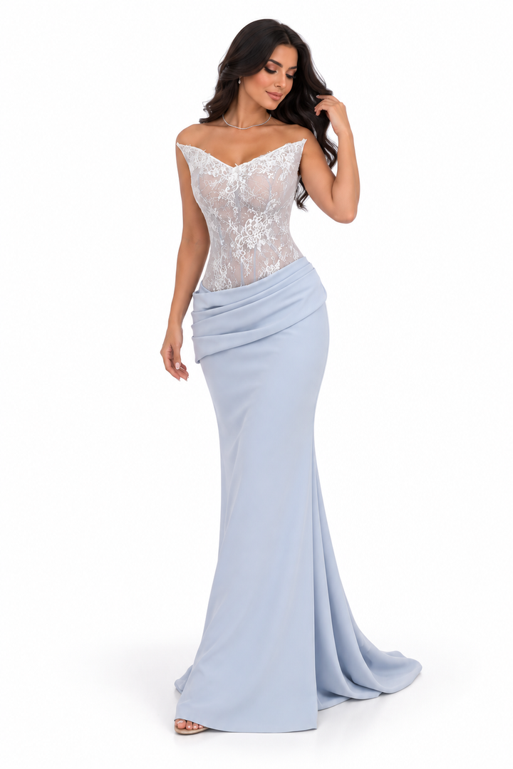 Lace Corset Gown - Silver