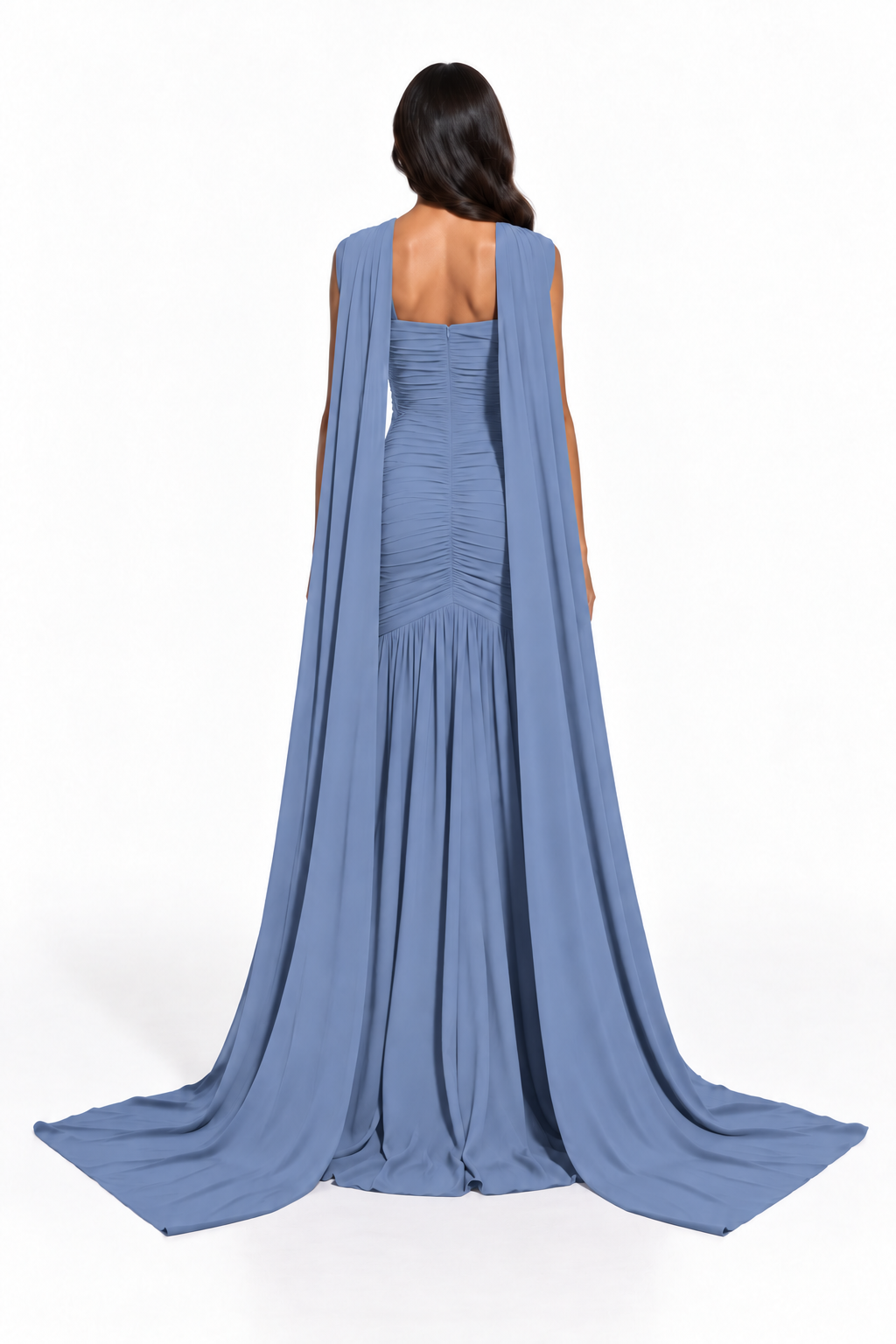 Ruched Cape Gown - Periwinkle
