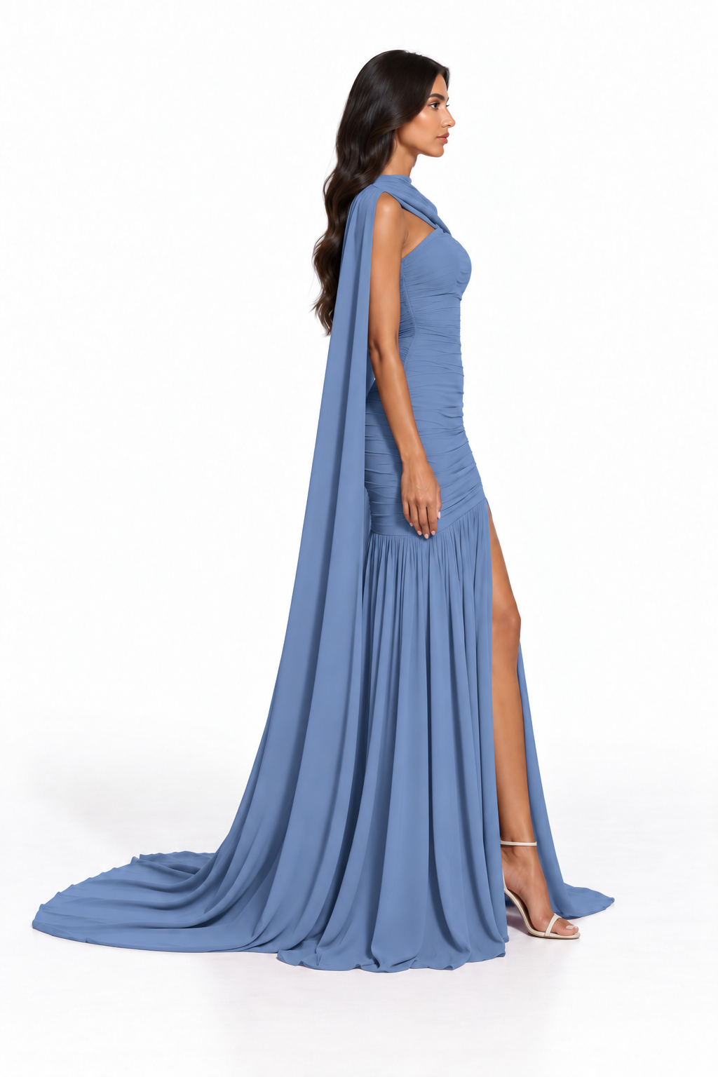 Ruched Cape Gown - Periwinkle