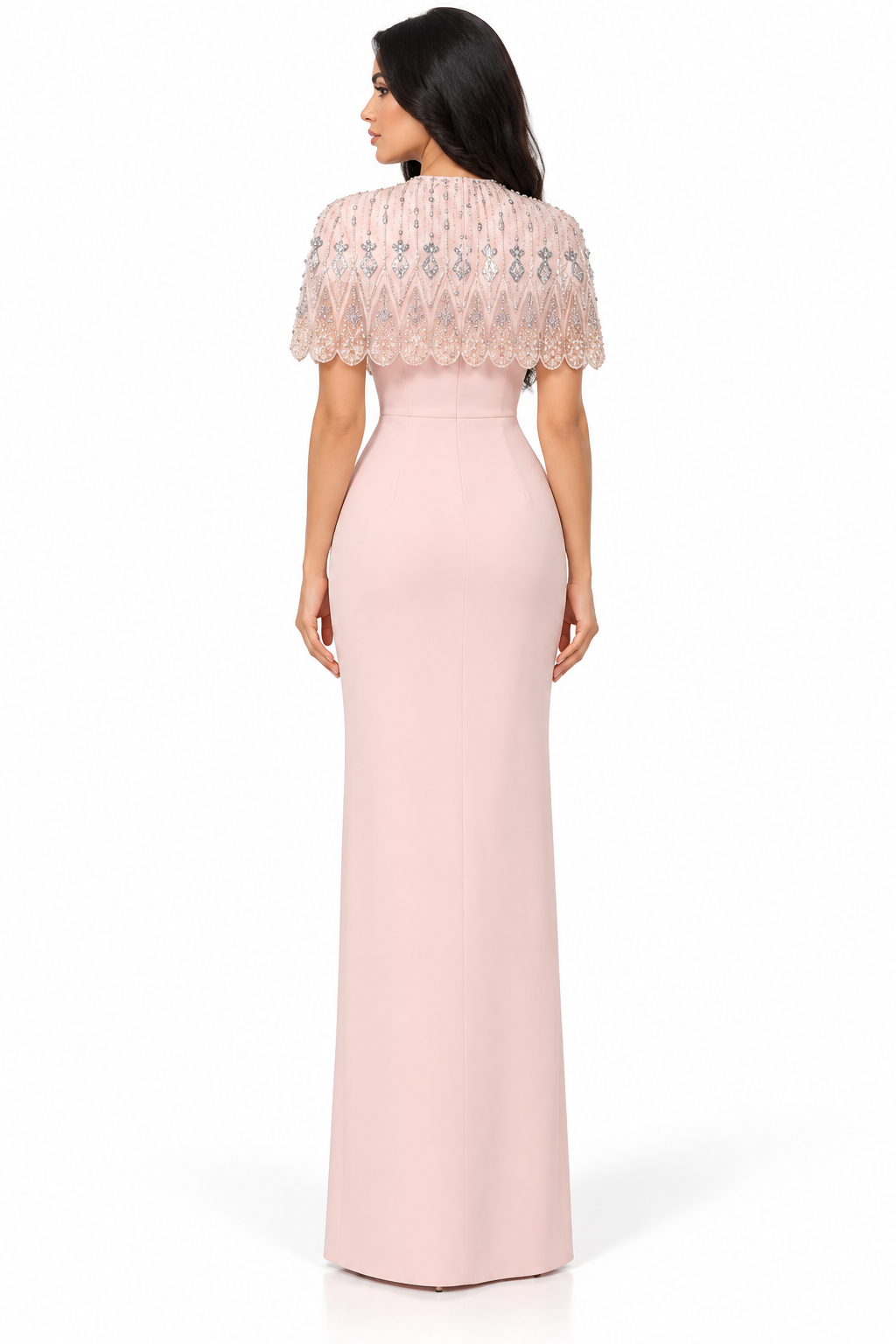 Embellished Cape Gown - Blush