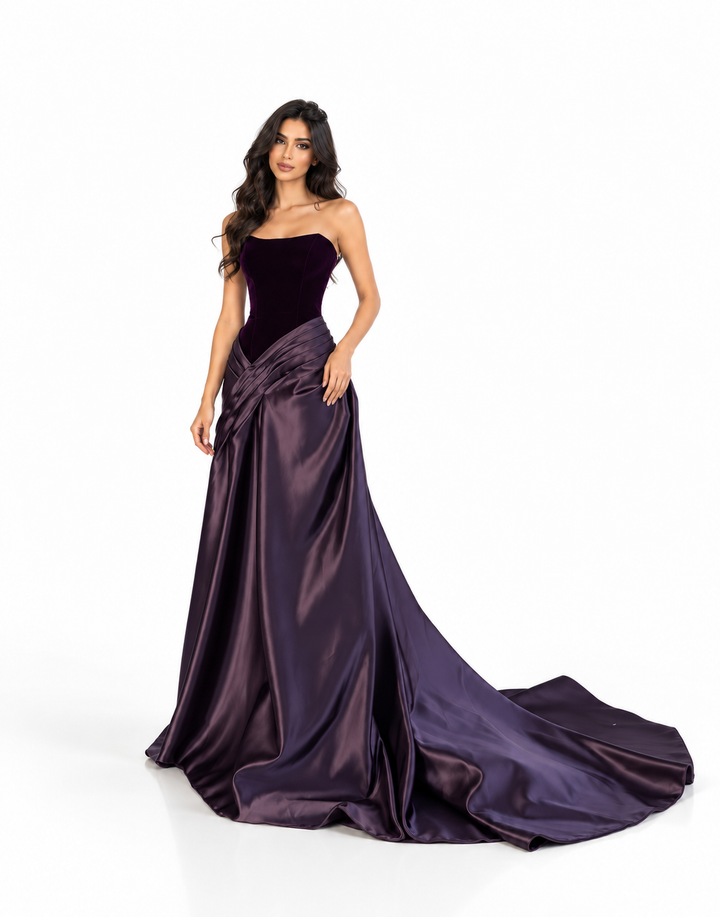 Satin Corset Gown - Aubergine