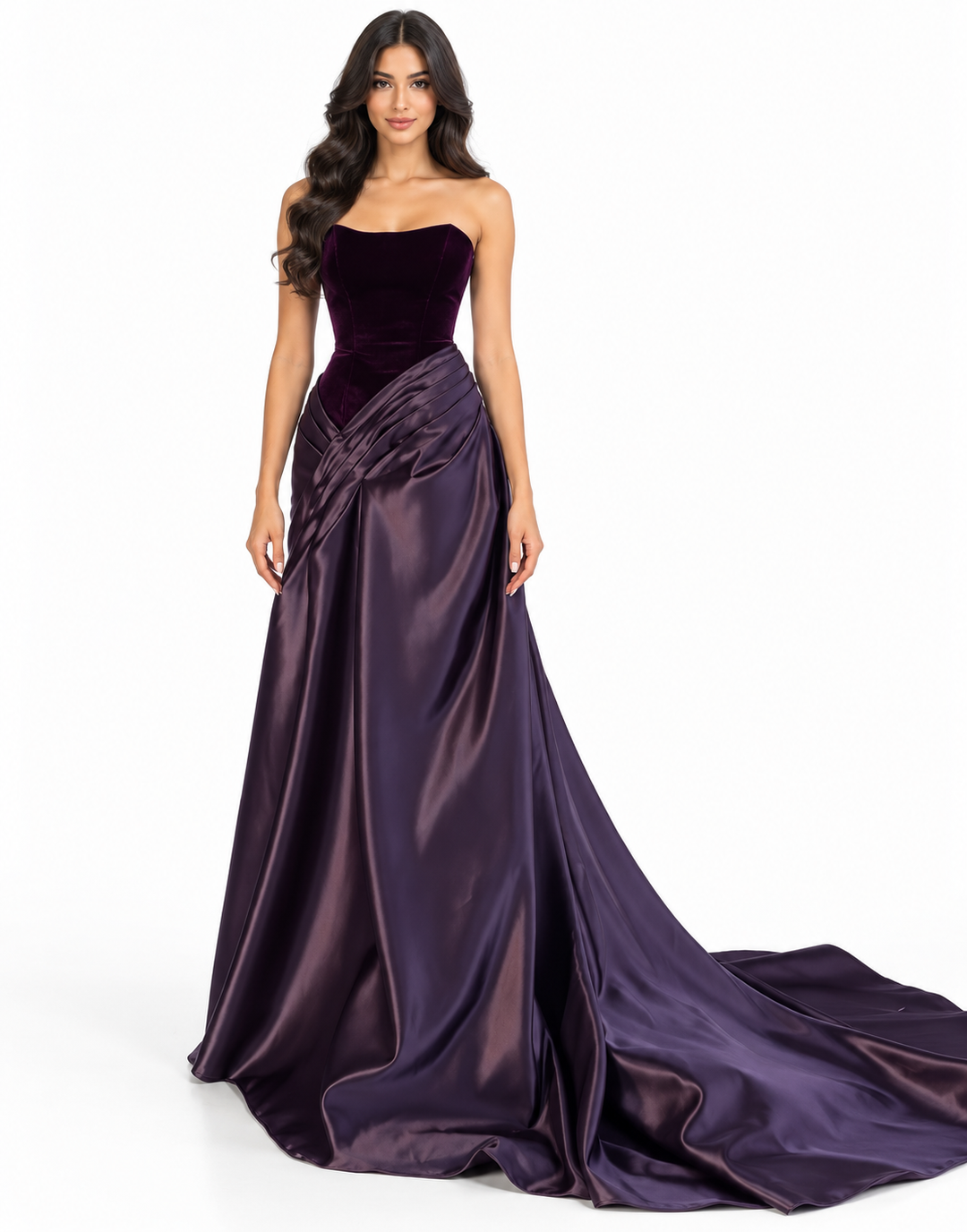Satin Corset Gown - Aubergine