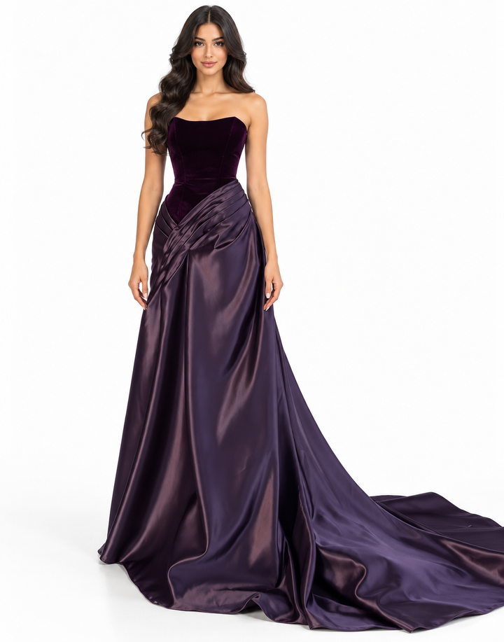Satin Corset Gown - Aubergine