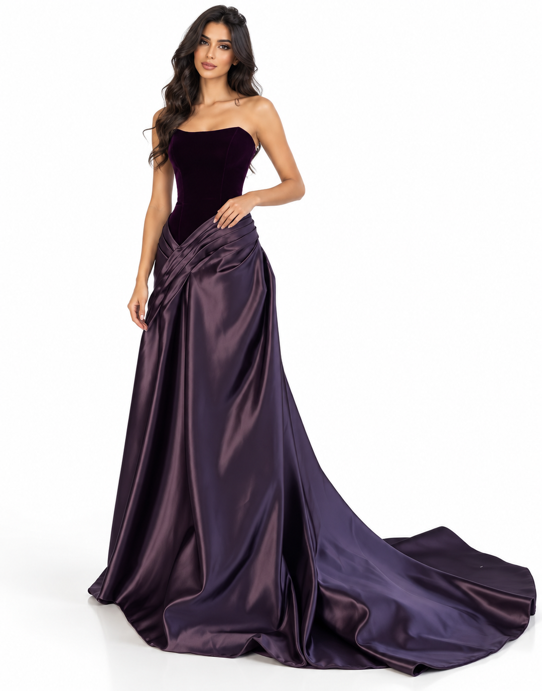 Satin Corset Gown - Aubergine