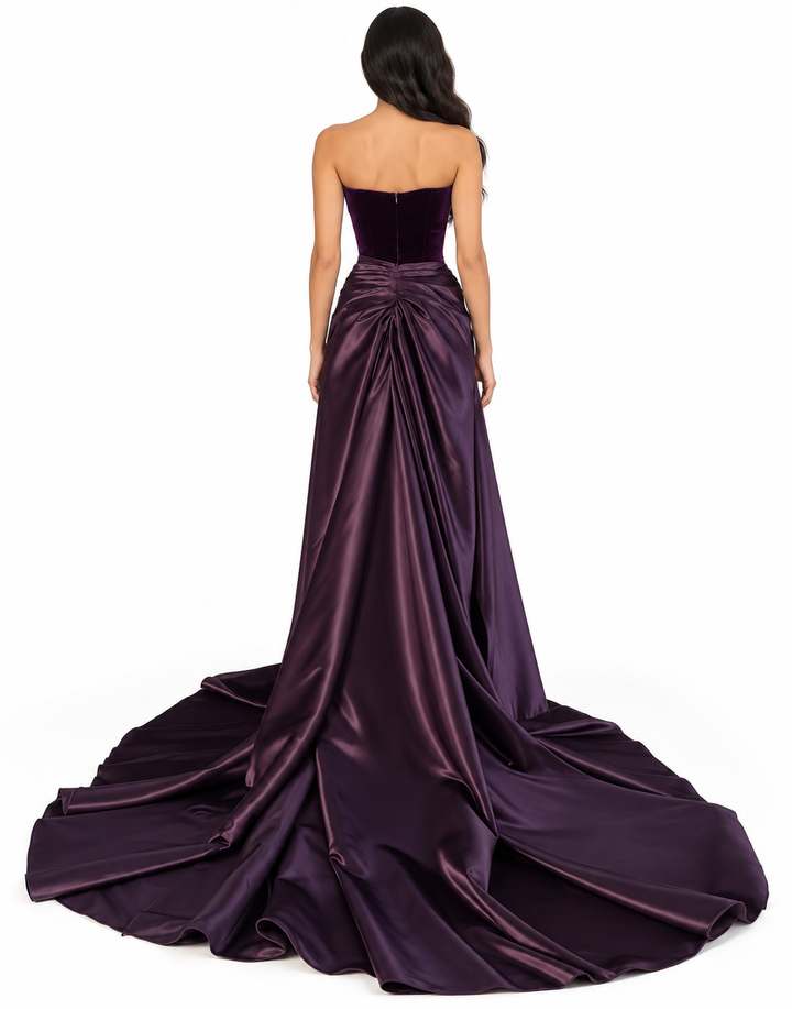 Satin Corset Gown - Aubergine