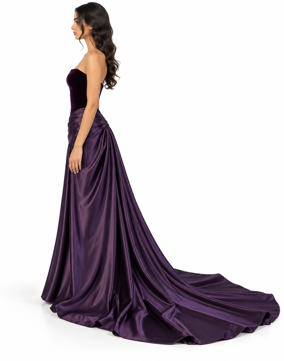 Satin Corset Gown - Aubergine