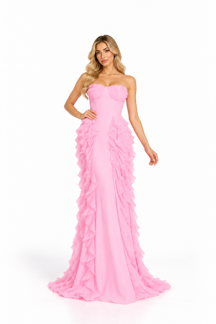 Ruffle Corset Gown - Rose