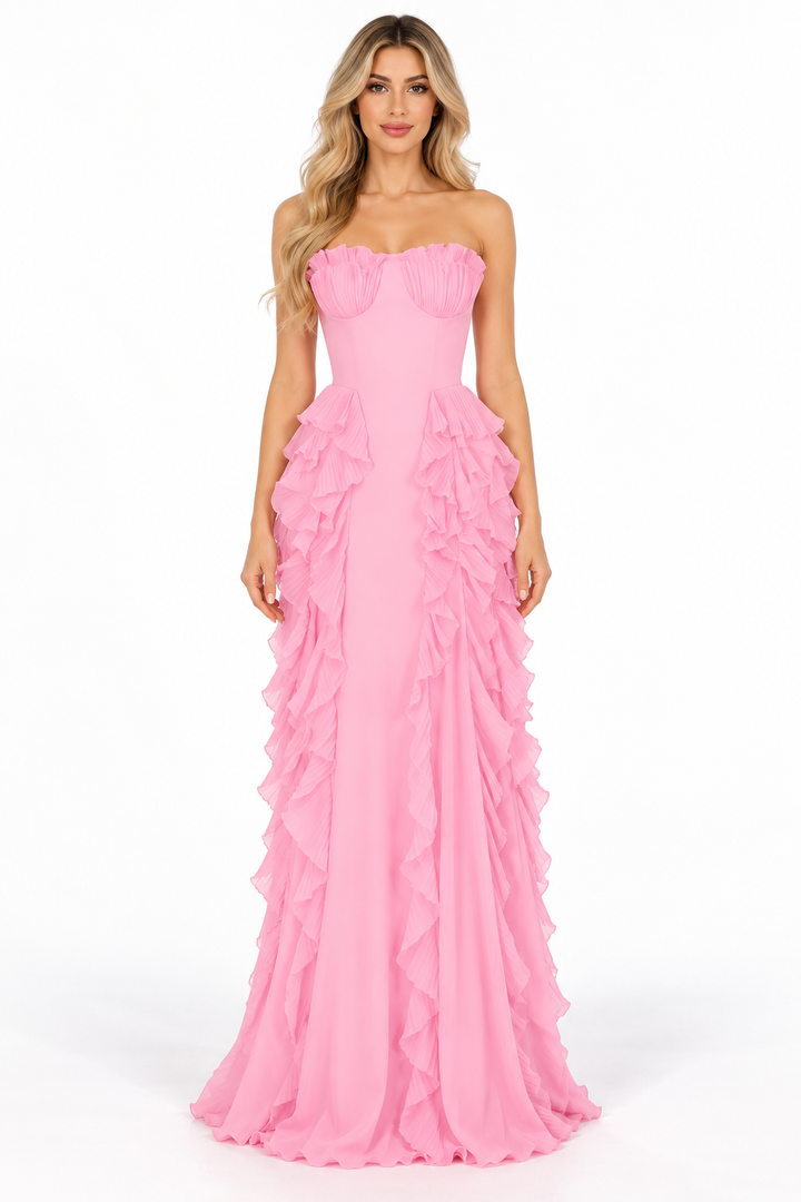 Ruffle Corset Gown - Rose