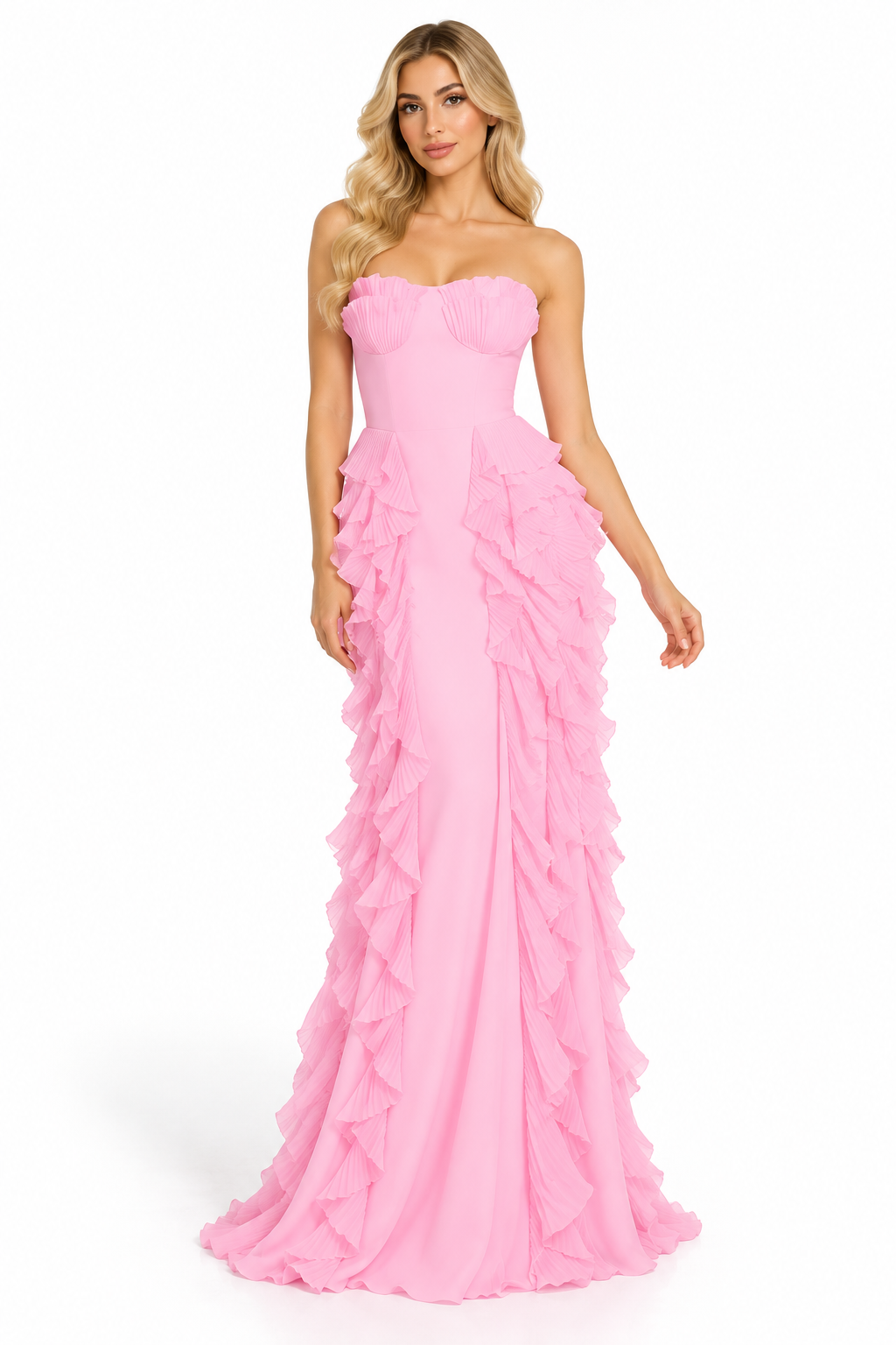 Ruffle Corset Gown - Rose