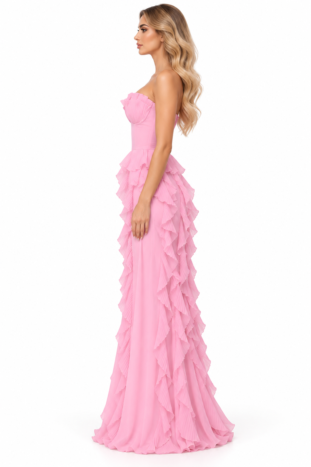 Ruffle Corset Gown - Rose