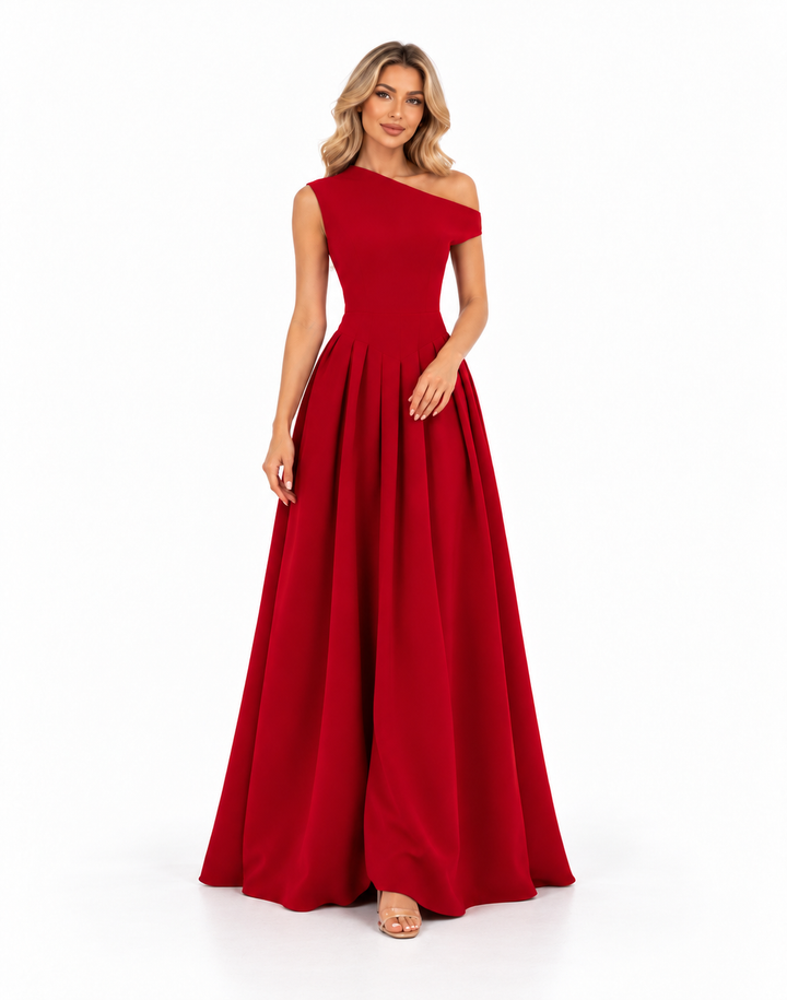 Asymmetric A-Line Gown - Ruby