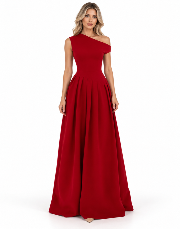 Asymmetric A-Line Gown - Ruby