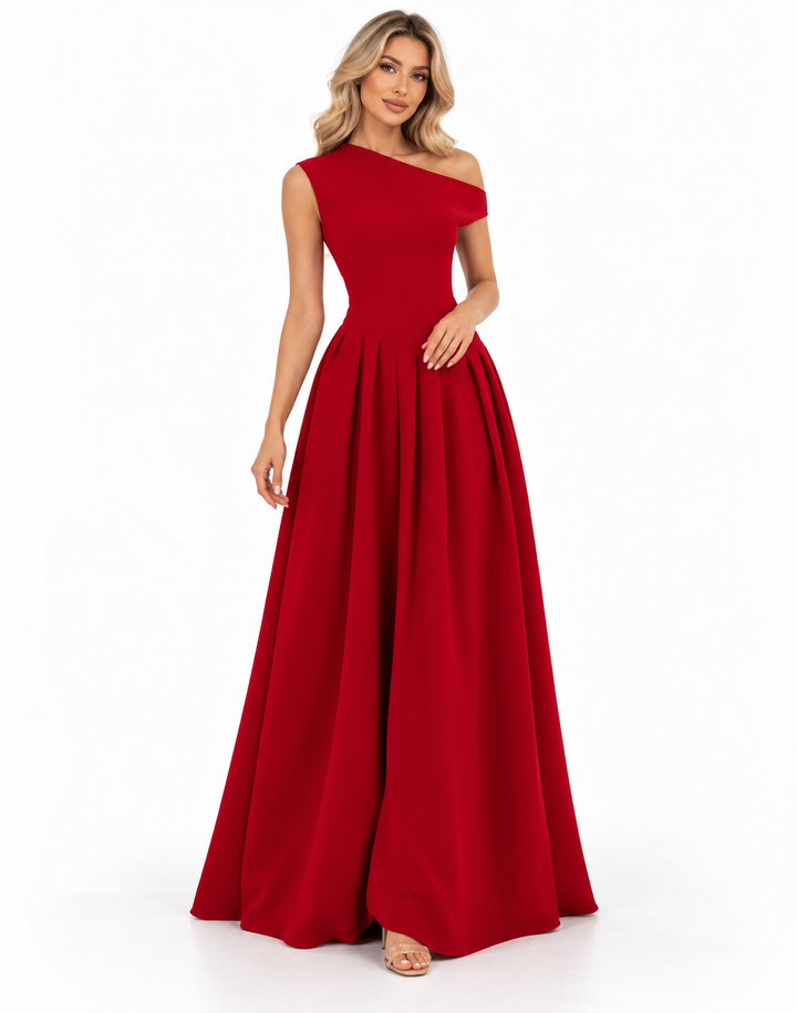Asymmetric A-Line Gown - Ruby