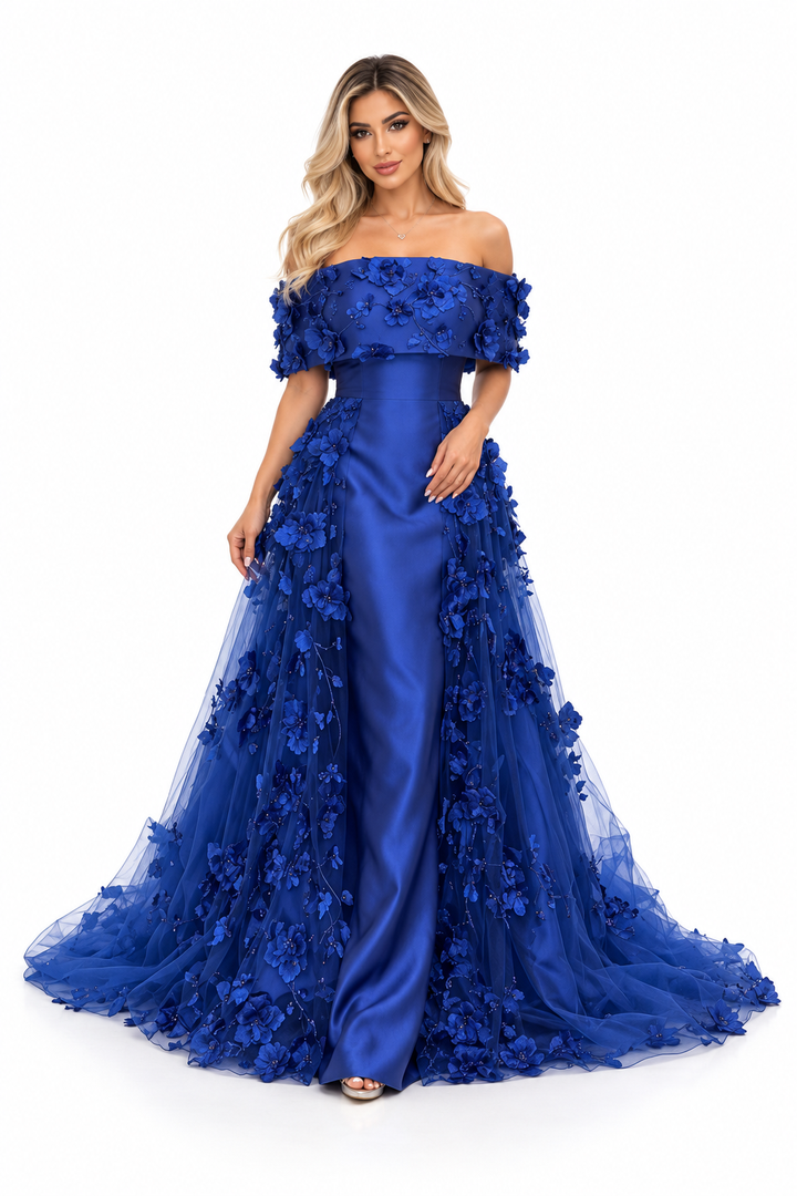 Floral Tulle Gown - Sapphire