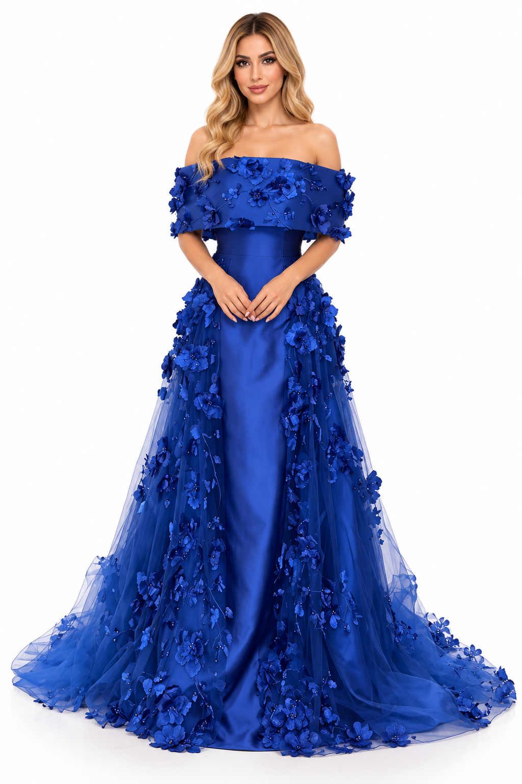 Floral Tulle Gown - Sapphire