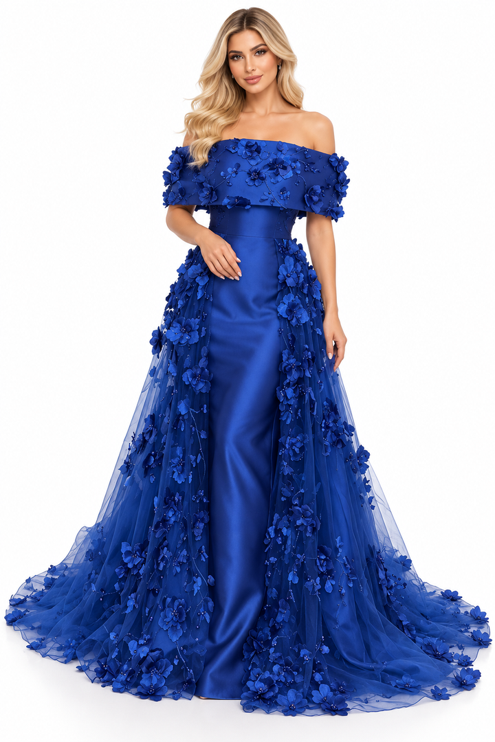Floral Tulle Gown - Sapphire