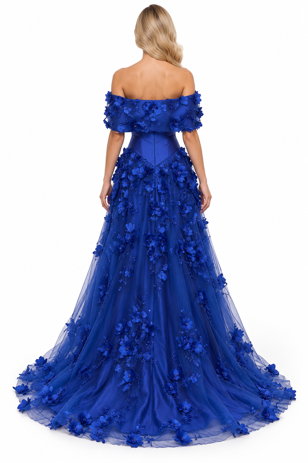 Floral Tulle Gown - Sapphire