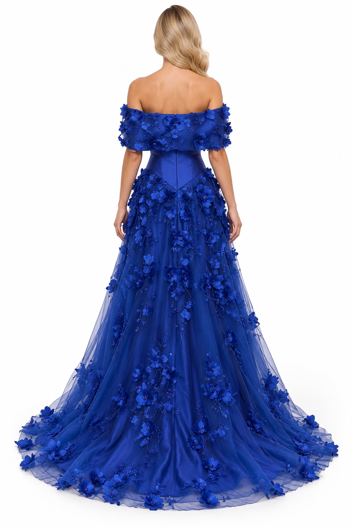Floral Tulle Gown - Sapphire