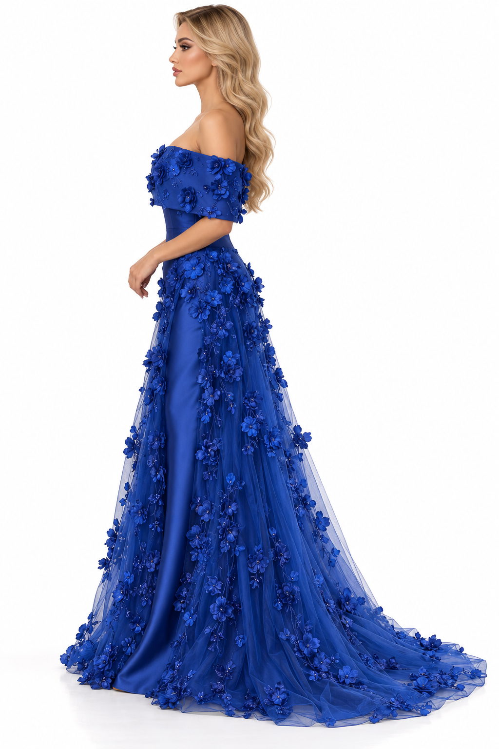 Floral Tulle Gown - Sapphire