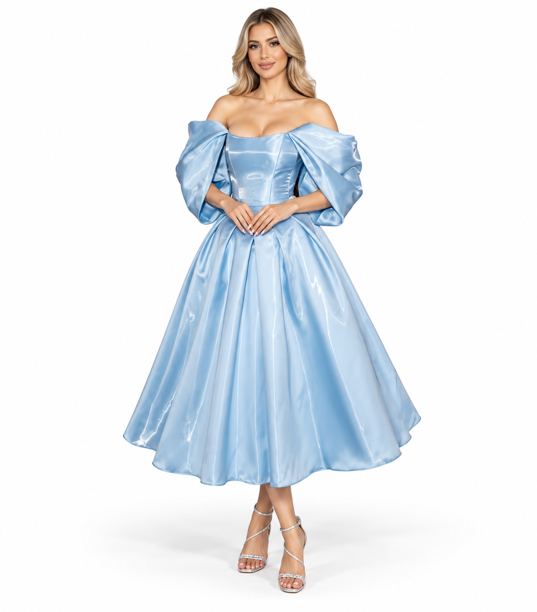 Sculpted Satin Midi - Iceblue