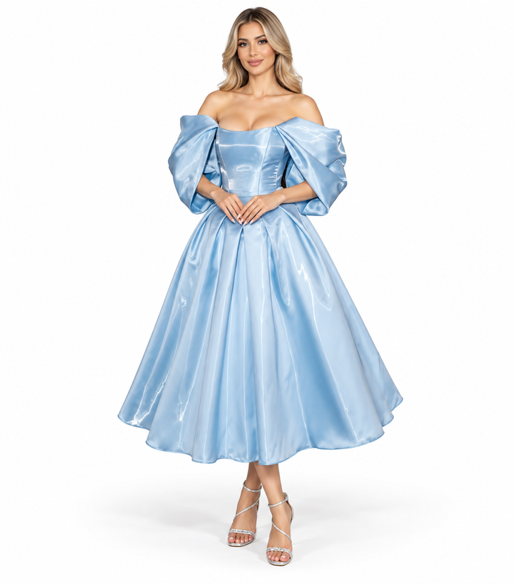 Sculpted Satin Midi - Iceblue