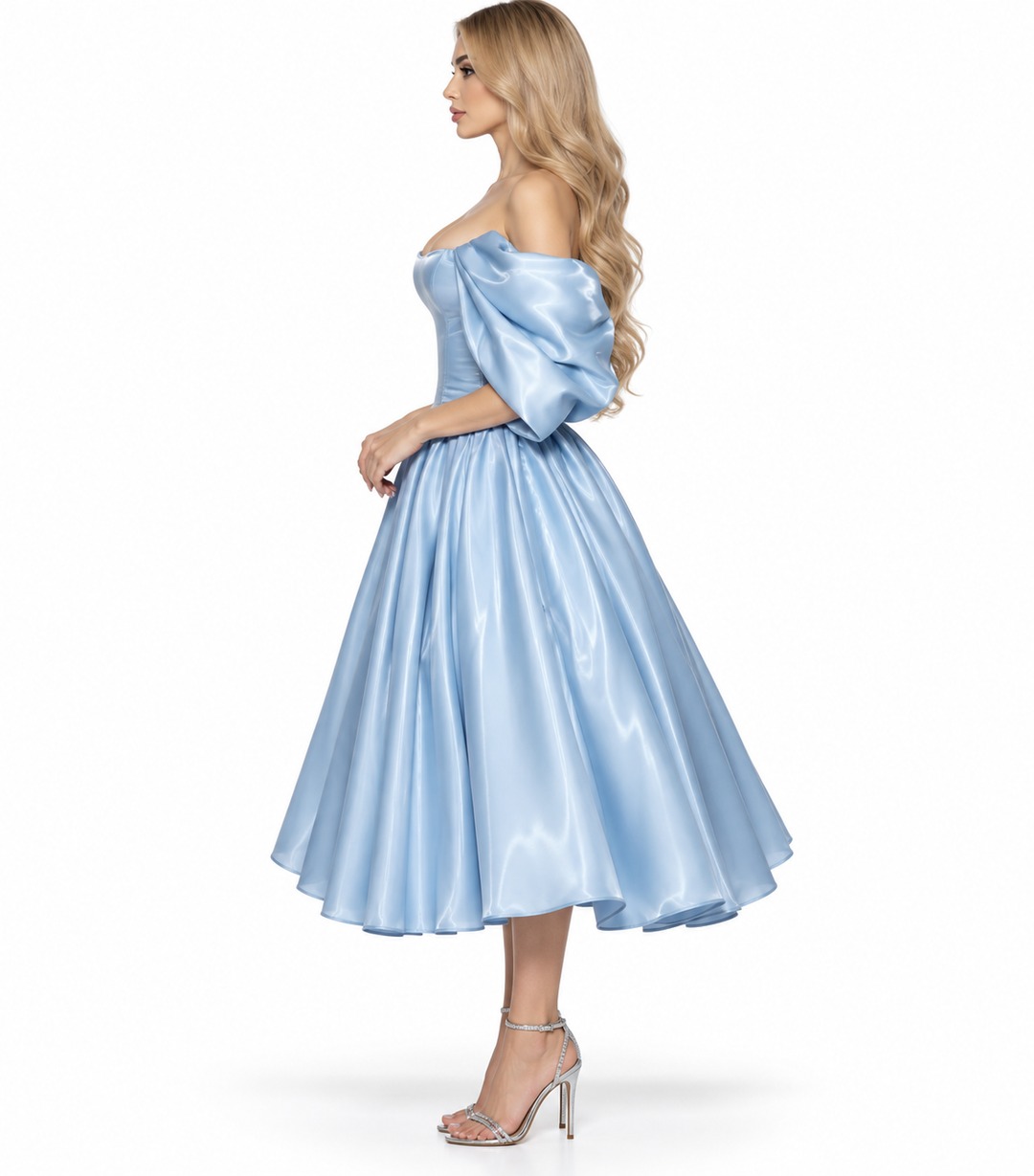 Sculpted Satin Midi - Iceblue