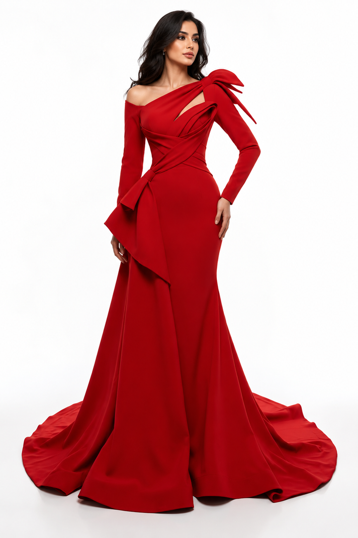 Sculpted Mermaid Gown - Scarlet