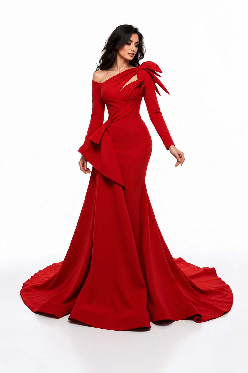 Sculpted Mermaid Gown - Scarlet