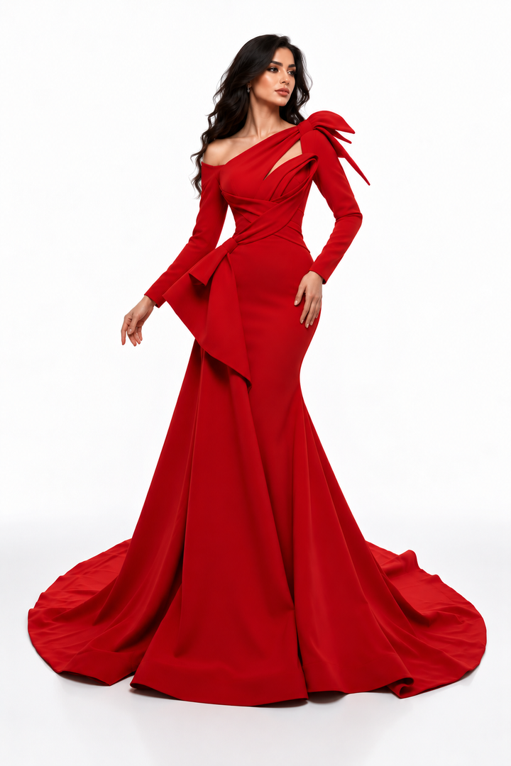 Sculpted Mermaid Gown - Scarlet