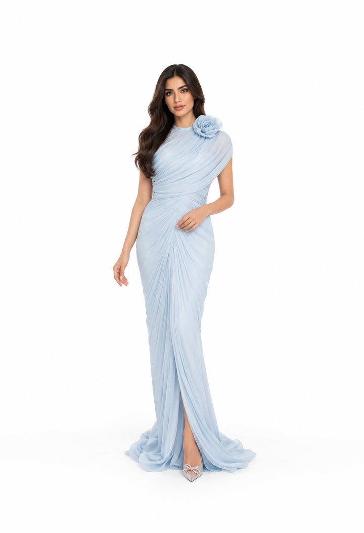 Draped Rosette Gown - Powderblue