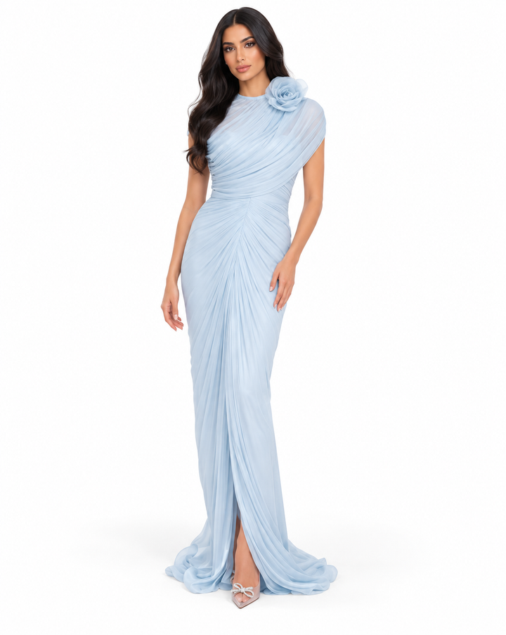 Draped Rosette Gown - Powderblue
