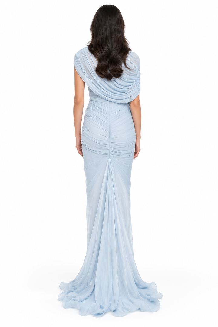 Draped Rosette Gown - Powderblue