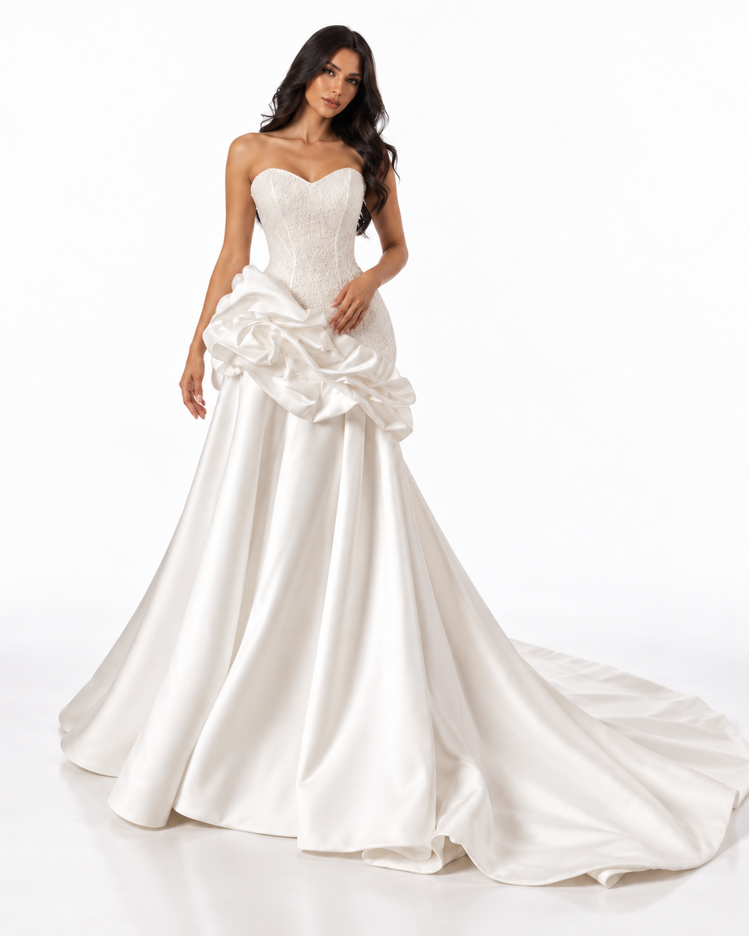 Sculpted Satin Gown - Pearl