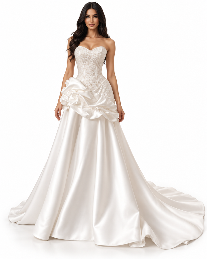 Sculpted Satin Gown - Pearl