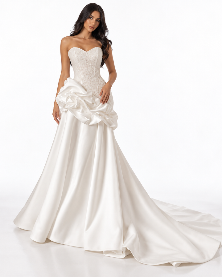 Sculpted Satin Gown - Pearl
