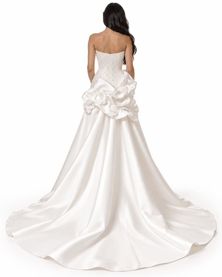 Sculpted Satin Gown - Pearl