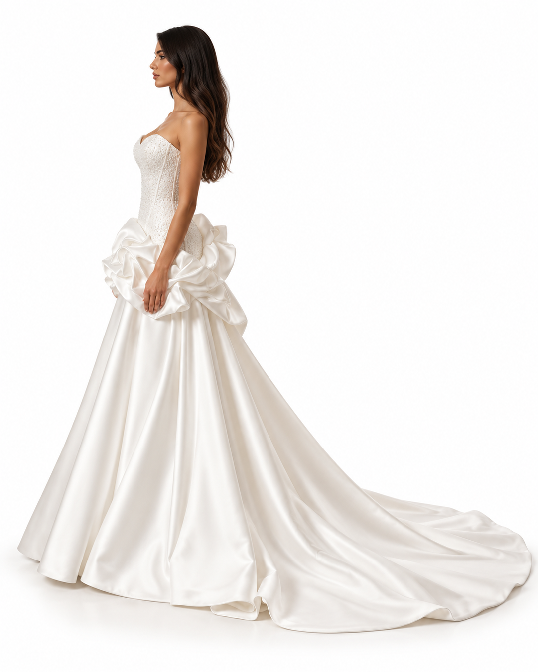 Sculpted Satin Gown - Pearl