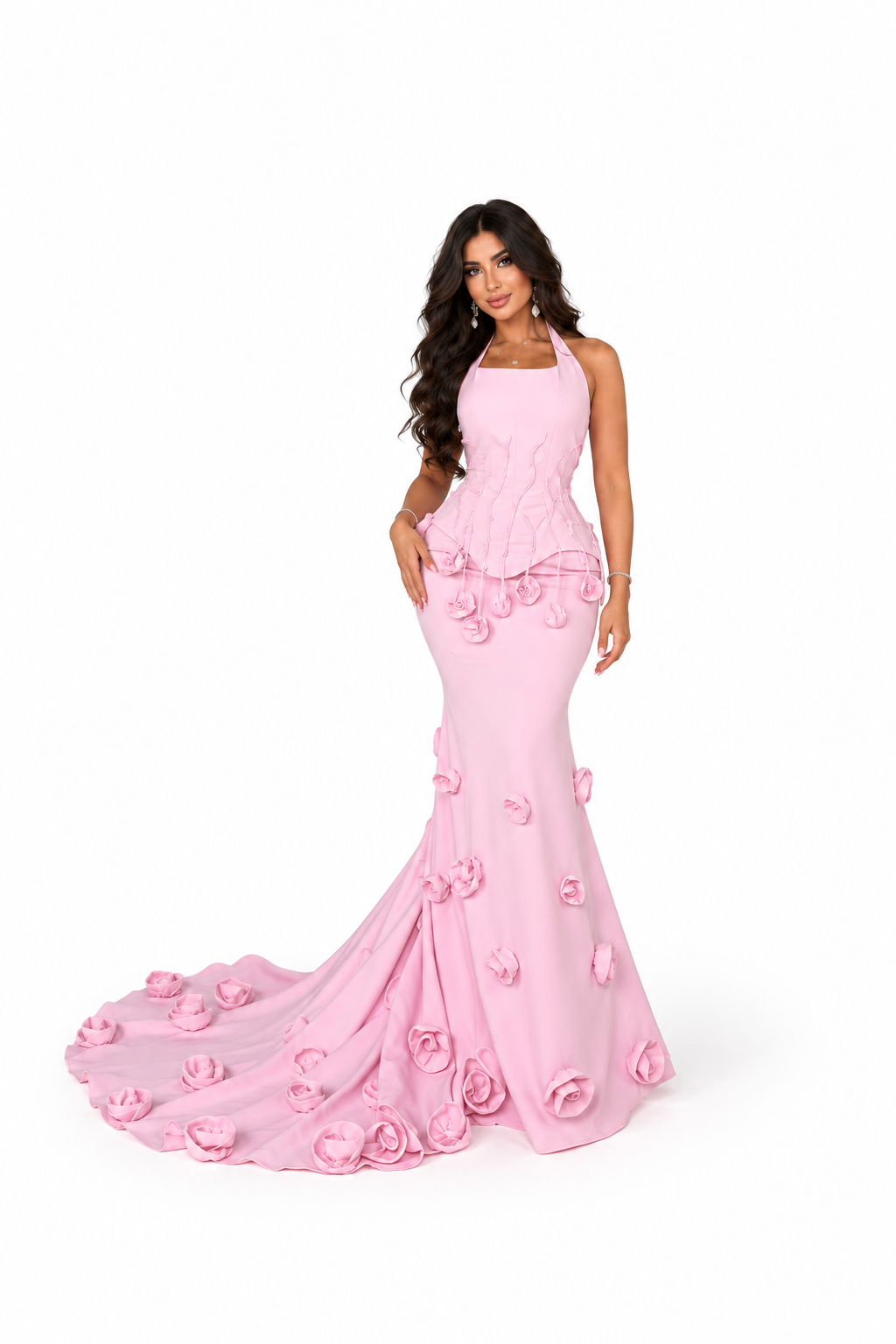 Rosette Mermaid Gown - Blush