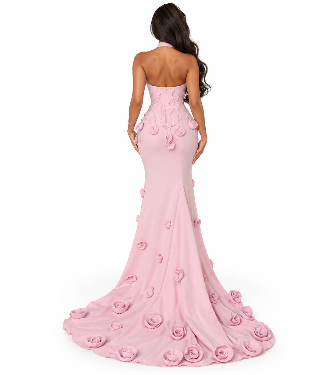 Rosette Mermaid Gown - Blush