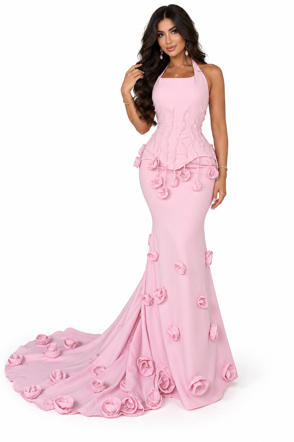 Rosette Mermaid Gown - Blush