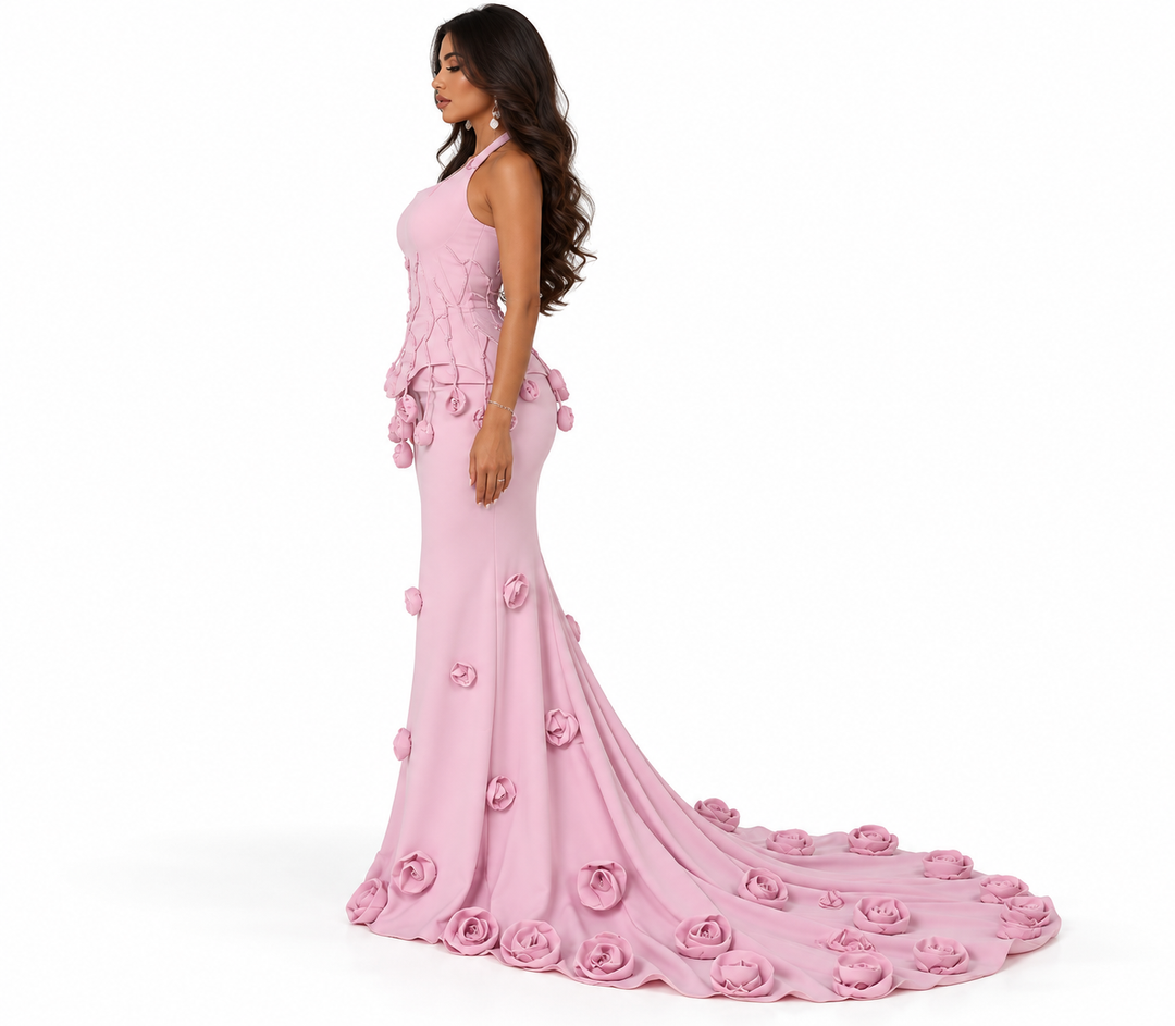 Rosette Mermaid Gown - Blush