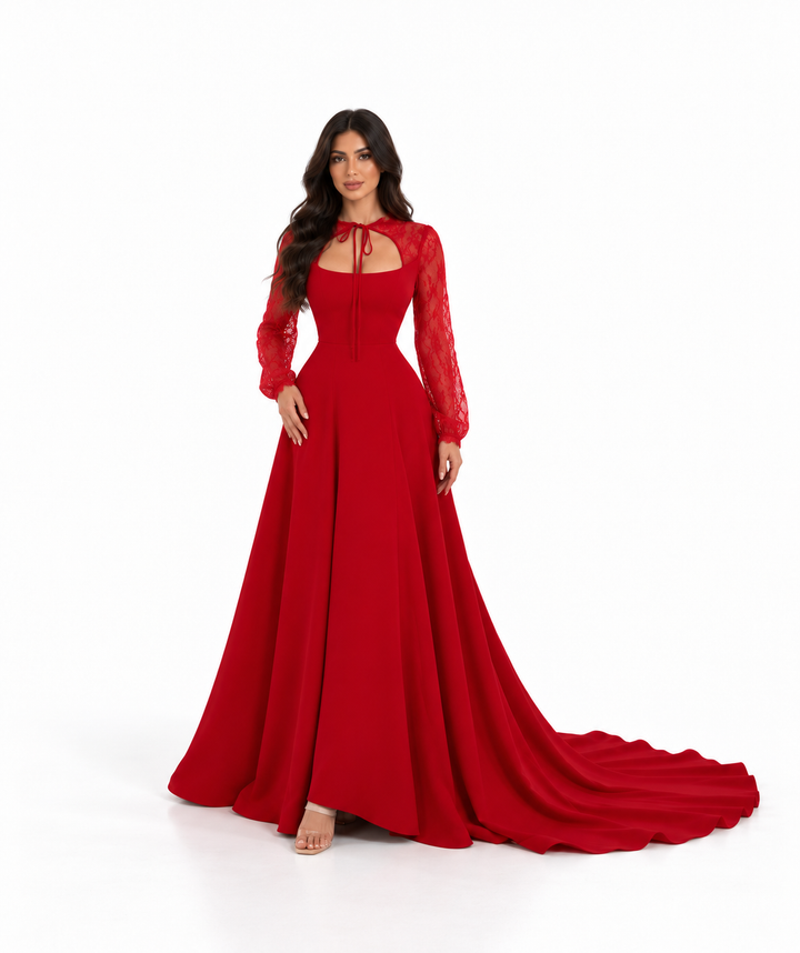 Lace Cutout Gown - Ruby